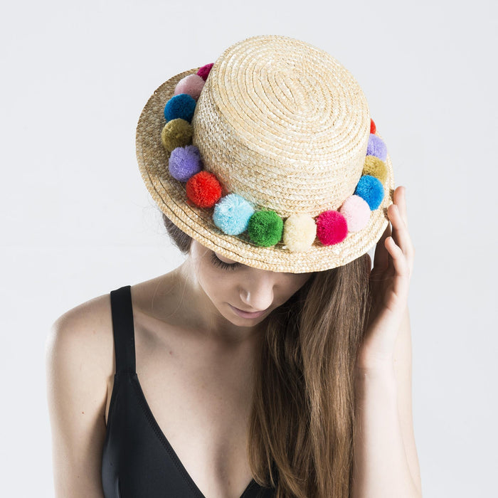 Lovely Pompom Kadın Hasır Şapka