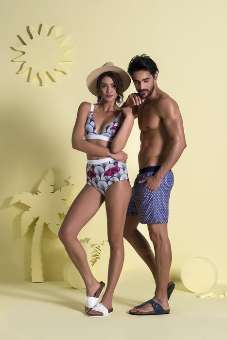 Art Deco Flamingo Mavi Kadın Bikini Seti