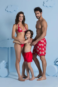 Flower & Zigzag Kırmızı Desenli Boyundan Bağlamalı Kadın Bikini Üstü