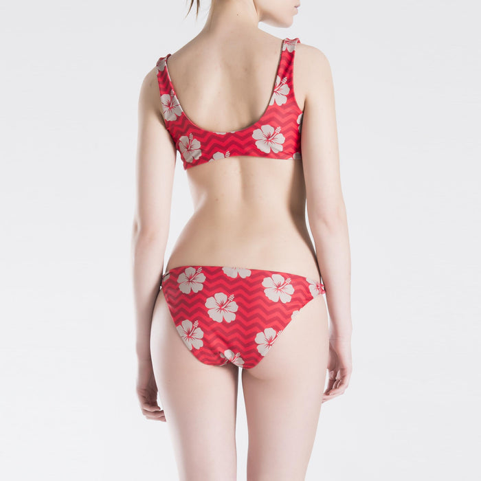 Flower & Zigzag Kırmızı Desenli Kadın Bikini Üstü