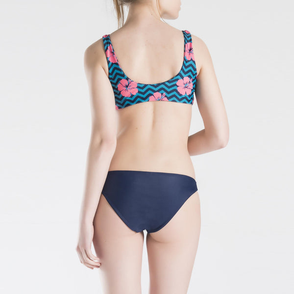 Flower & Zigzag Yeşil Desenli Kadın Bikini Üstü