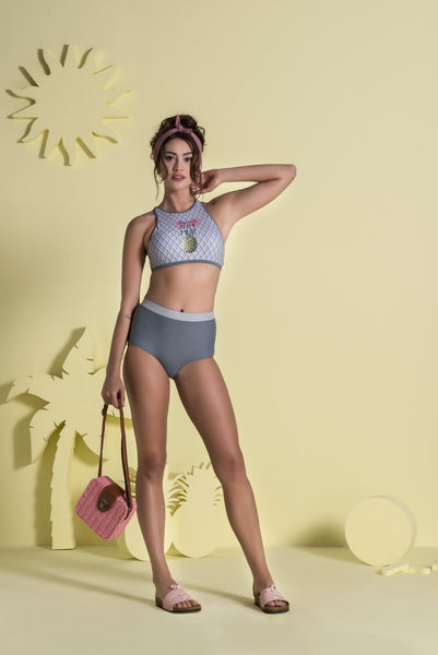 Pineapple & Baklava Antrasit Kadın Yüksek Bel Bikini Altı
