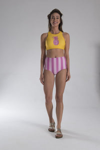 Pineapple Fuşya Çizgili Kadın Yüksek Bel Bikini Altı