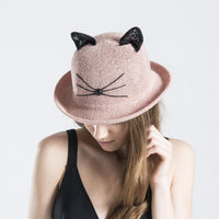 Mustache Cat Kadın Hasır Şapka