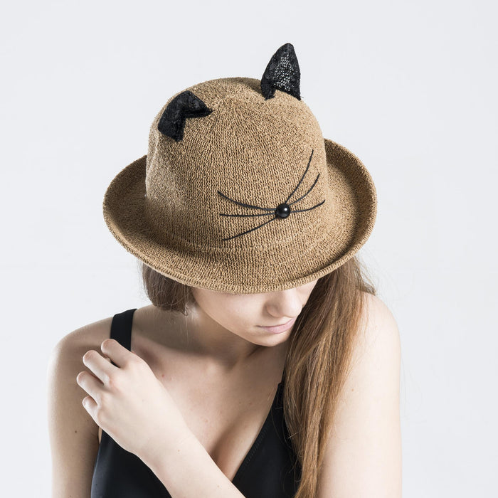 Mustache Cat Kadın Hasır Şapka