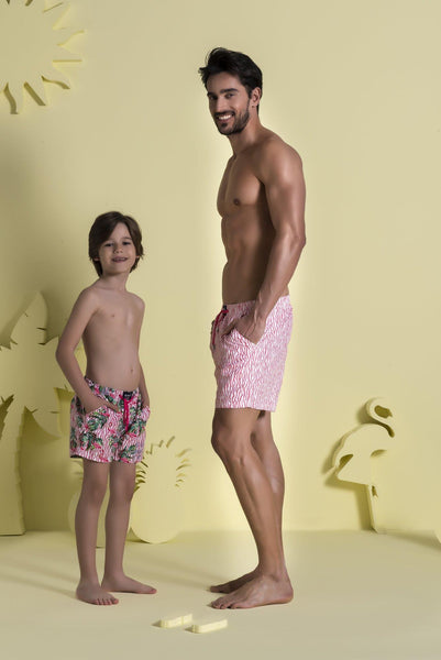 Tropical & Coral Pembe Desenli Erkek Mayo