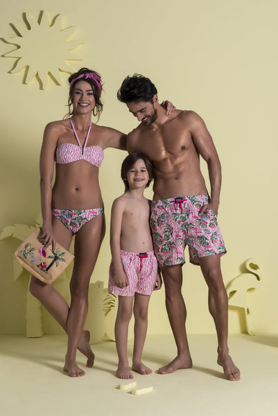 Tropical & Coral Pembe Desenli Erkek Çocuk Mayo