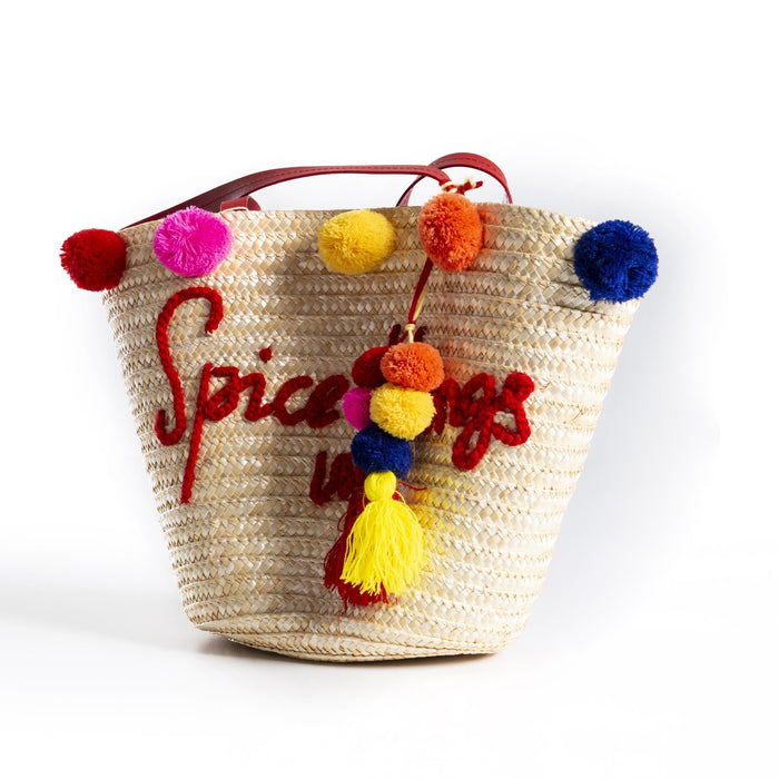 Colorful Pompom Kadın El Yapımı Hasır Çanta